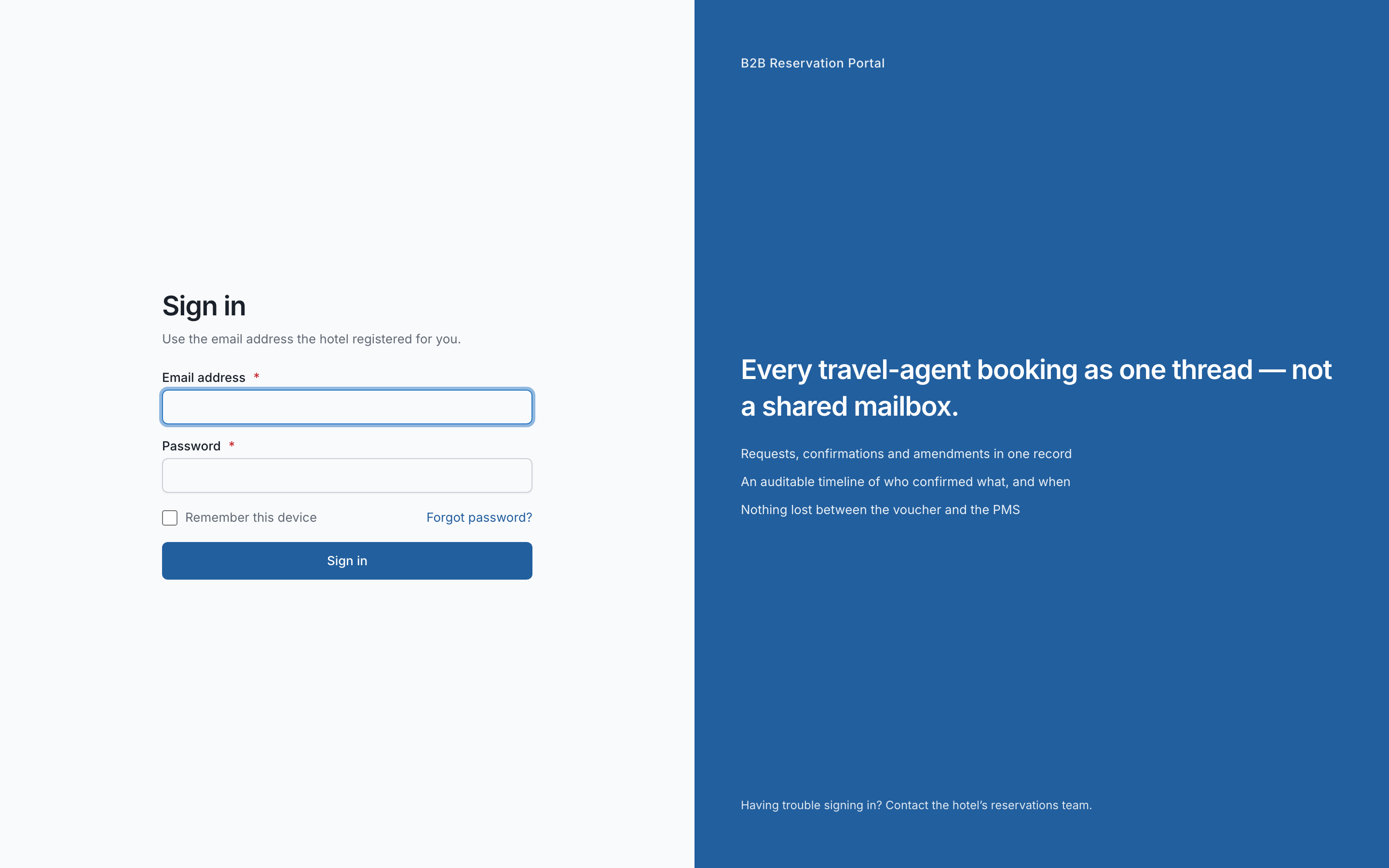 The sign-in screen